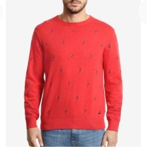 NEW Nautica Maritime Embroidered Anchors Crew Neck Mens Sweater, Size XL